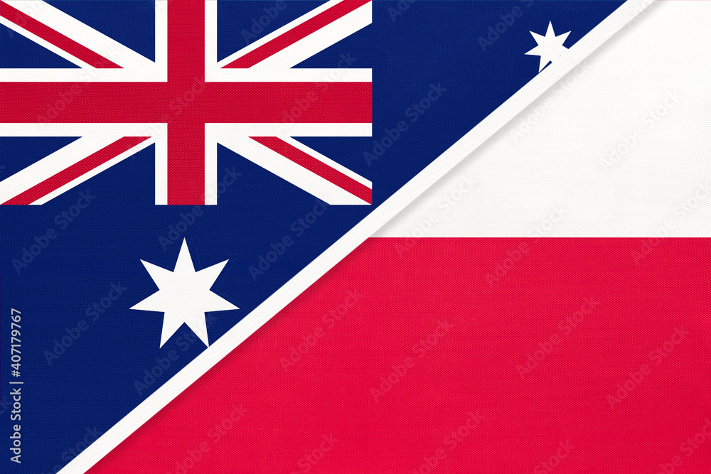 Australia and Poland, symbol of national flags from textile. Australia and Poland, symbol of national flags from textile.