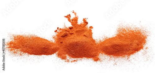 Red milled paprika, pepper powder pile isolated on white background