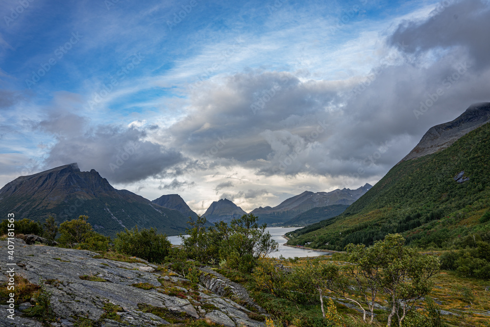 View into a valley to a fjord in Norway