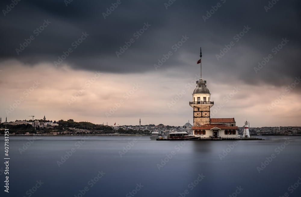 Long exposure shot of Maidens Tower in Istanbul