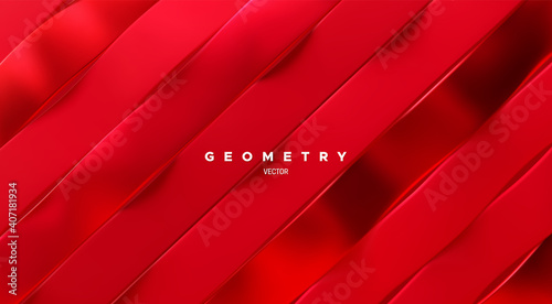 Red wavy ribbons pattern. Geometric minimalist backdrop.