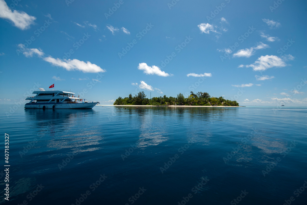 eautiful tropical Maldives resort hotel and island with beach and sea...
