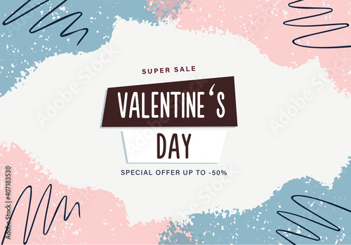 Valentine s Day abstract banner in pastel colors. Vector illustration in flat style