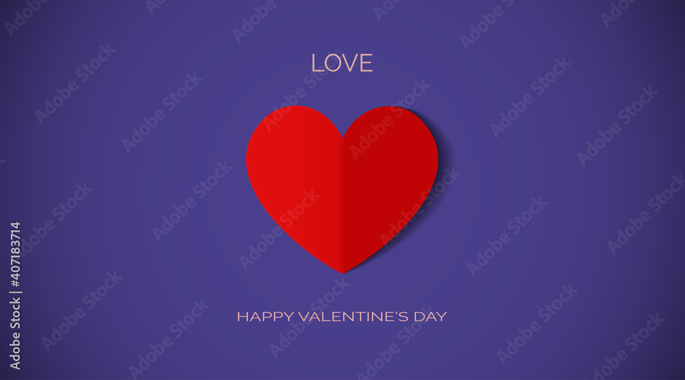 Love. Happy valentines day. Vector red greeting paper valentine in the shape of a heart with a shadow on a blue background. Sweetheart origami silhouette. Creative concept gift card. Love icon Love. Happy valentines day. Vector red greeting paper valentine in the shape of a heart with a shadow on a blue background. Sweetheart origami silhouette. Creative concept gift card. Love icon