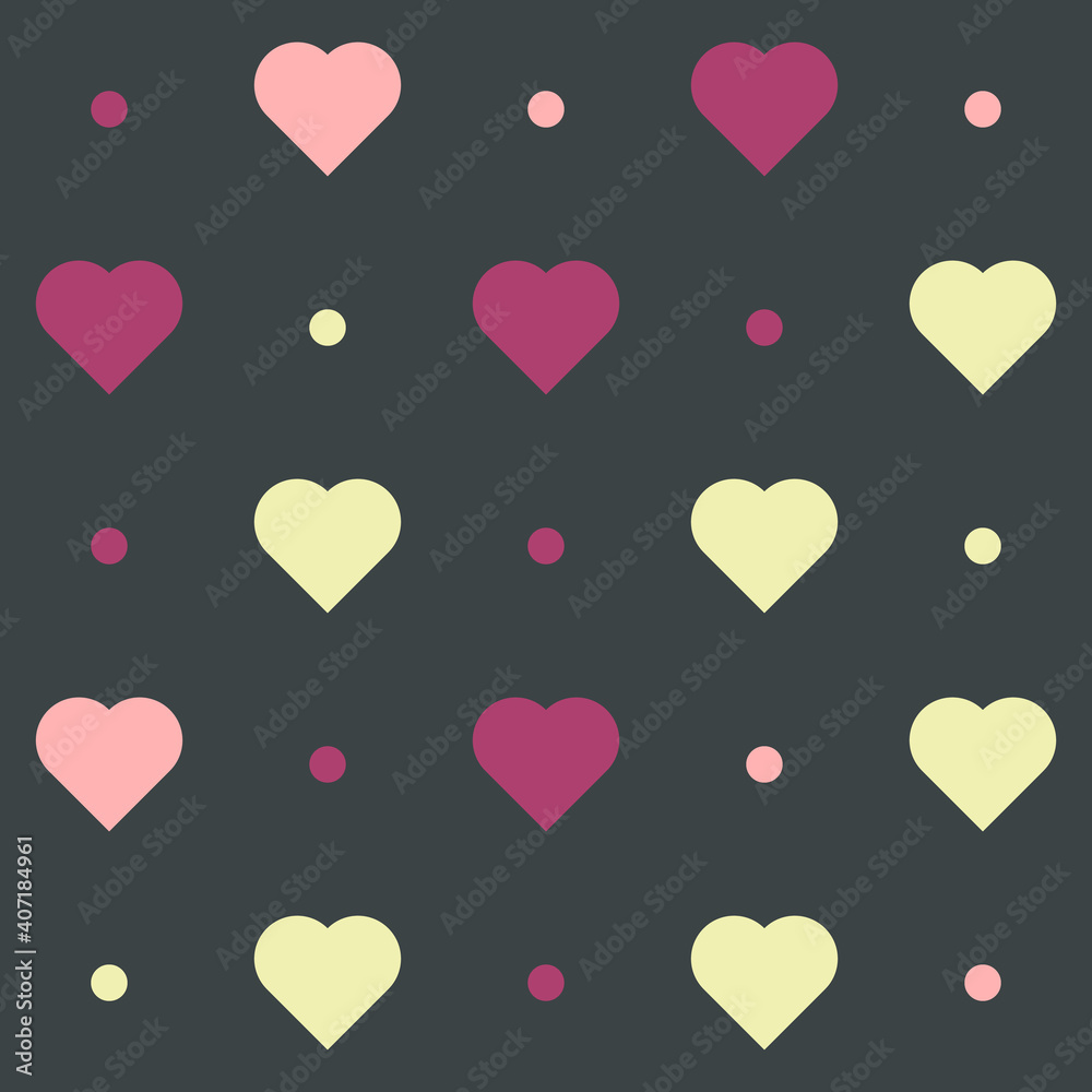 colorful hearts on dark background, seamless pattern