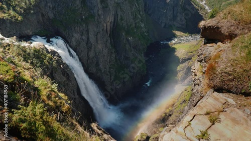 Majestic waterfall of Woringsfossen in Norway. Impressive beauty of Scandinavian nature photo