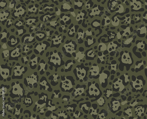 Seamless pattern of camo in the style of leopard. Abstract camo of spots. Print on fabric and paper. Vector