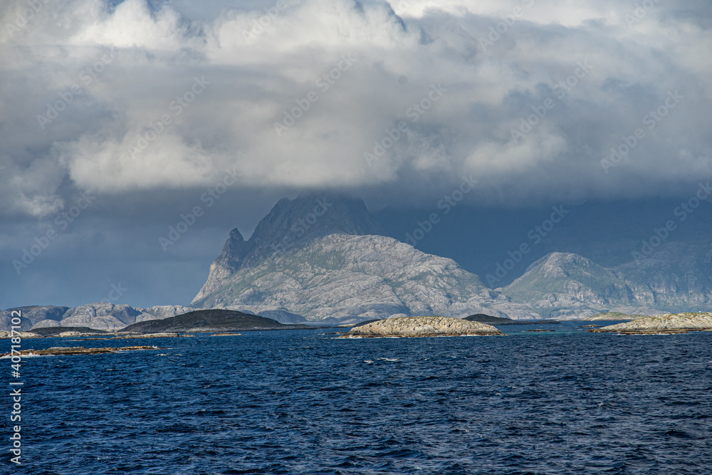 Mountain formations at the sea in north Norway