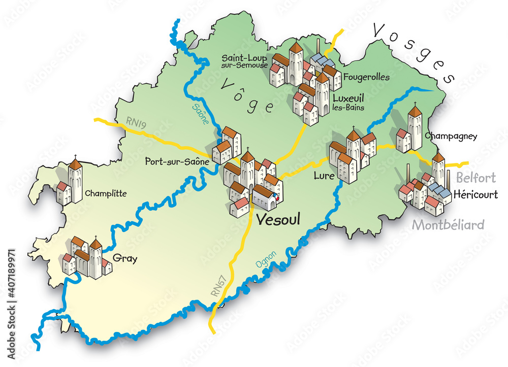 Obraz premium 70 Carte du département de Haute-Saône