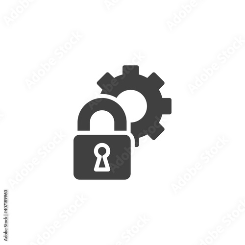 Lock and gear vector icon. filled flat sign for mobile concept and web design. Cyber security setting glyph icon. Symbol, logo illustration. Vector graphics