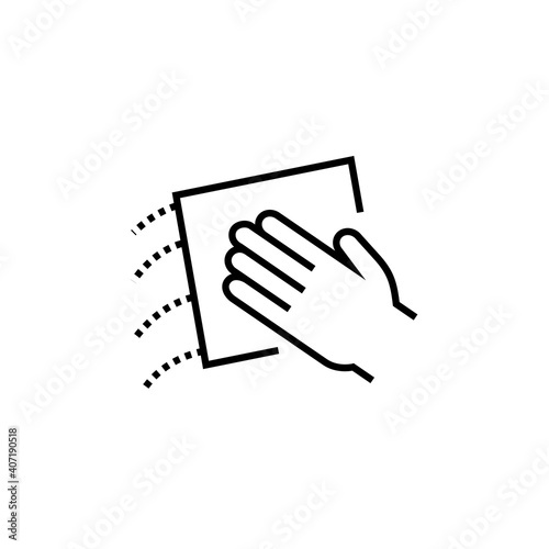 Hand holding a washcloth icon. Housekeeping vector illustration.