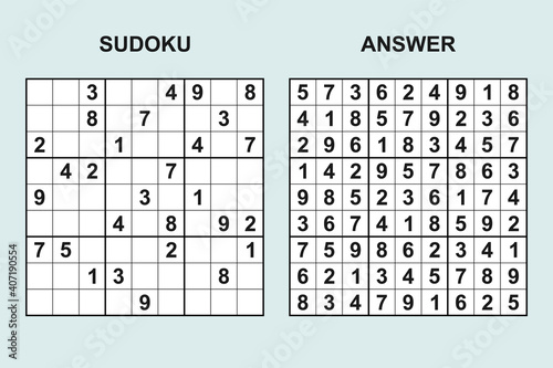 Vector sudoku with answer 438. Puzzle game with numbers.