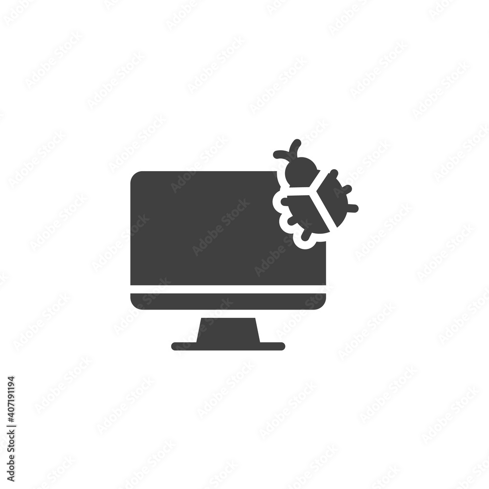 Computer virus bug vector icon. filled flat sign for mobile concept and web design. PC bug glyph icon. Symbol, logo illustration. Vector graphics Computer virus bug vector icon. filled flat sign for mobile concept and web design. PC bug glyph icon. Symbol, logo illustration. Vector graphics
