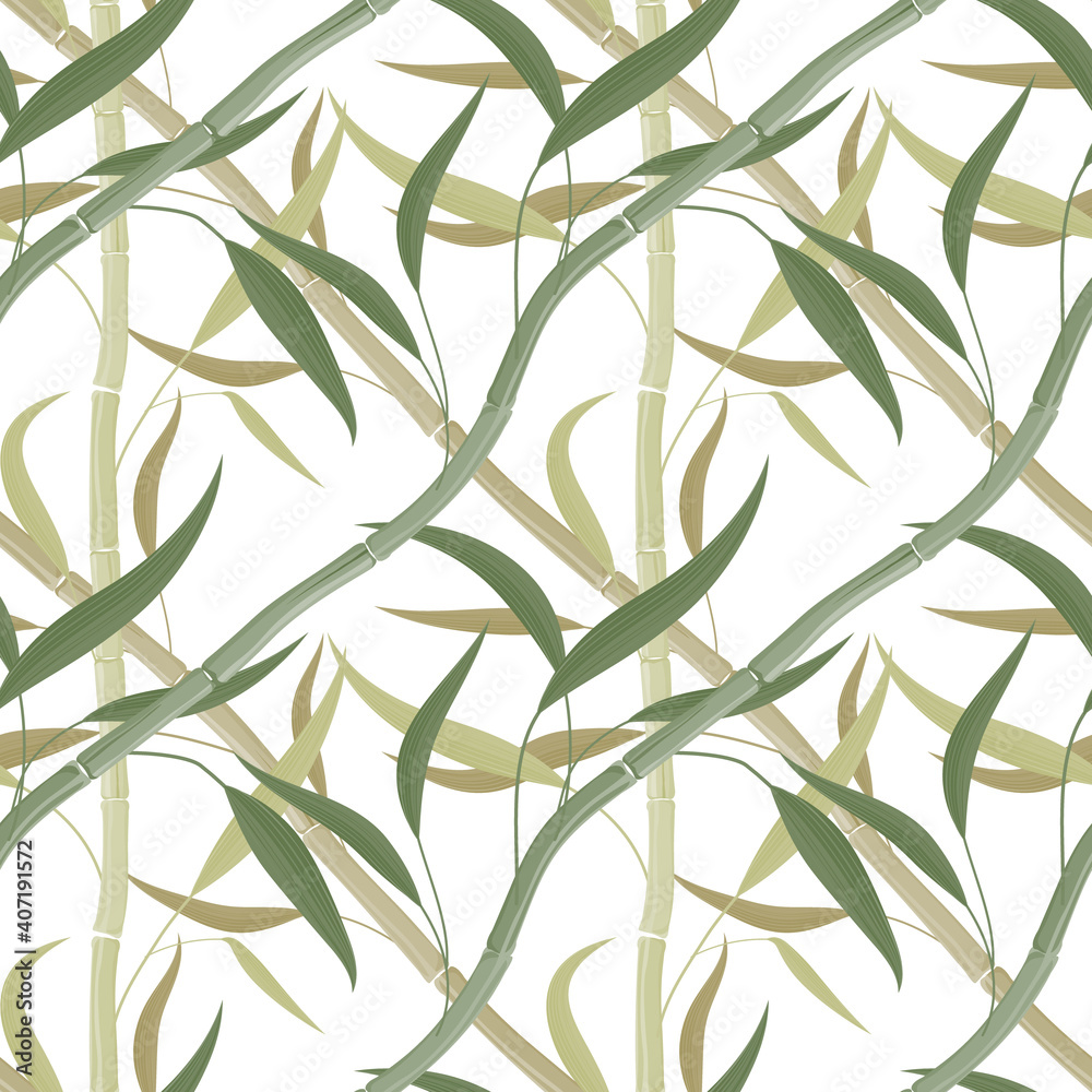 bamboo stems and leaves arranged in a diagonal grid, a seamless pattern ...