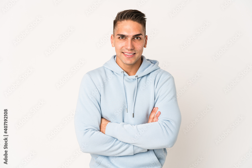 Young caucasian handsome man isolated laughing and having fun. Young caucasian handsome man isolated laughing and having fun.