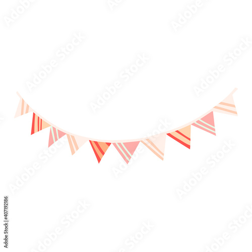 Bunting flags clipart vector. Cute eco festive fabric pennant banner flat illustration. Party garland pink beige striped for poster, print, scrapbook. Design element home décor nursery.