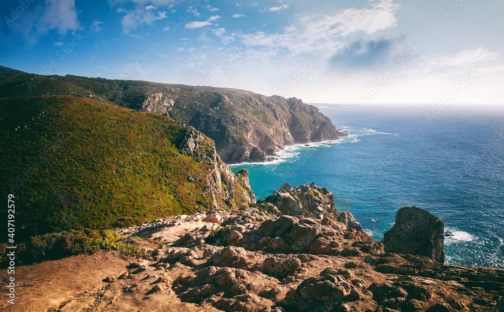 Cliffs and rocks of Cabo da Roca, beautiful ocean landscape