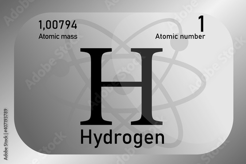Vector illustration of a sign, symbol of the hydrogen atom, an element of the periodic table.