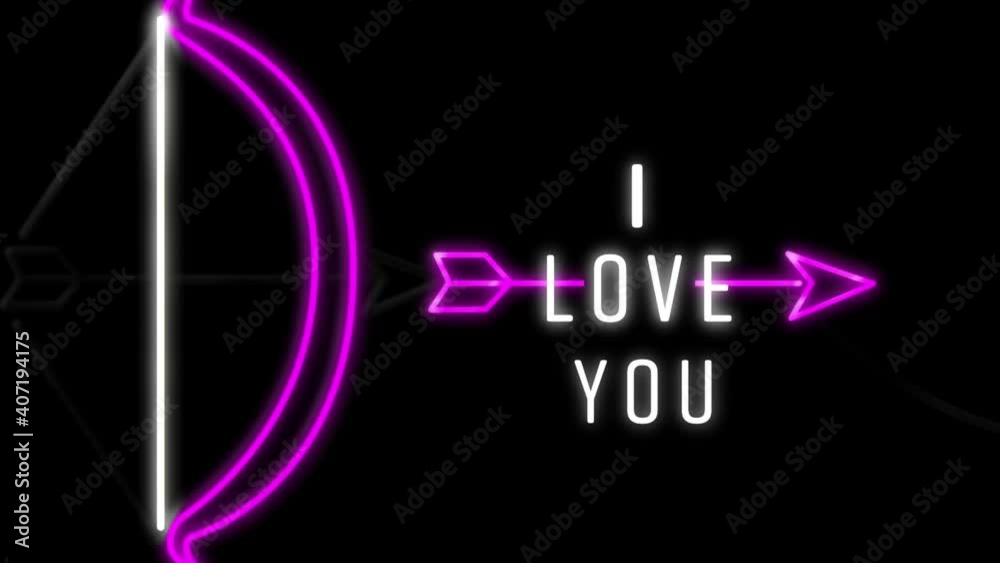 Animation of I Love You in neon and a bow and arrow Animation of I Love You in neon and a bow and arrow
