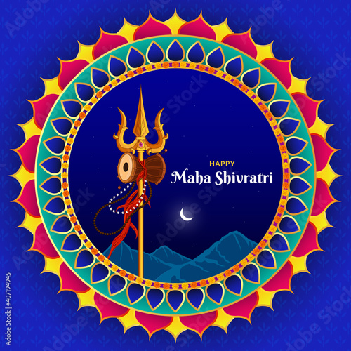 Lord shankars Trishul & Damru with Mandala, Happy Shivratri