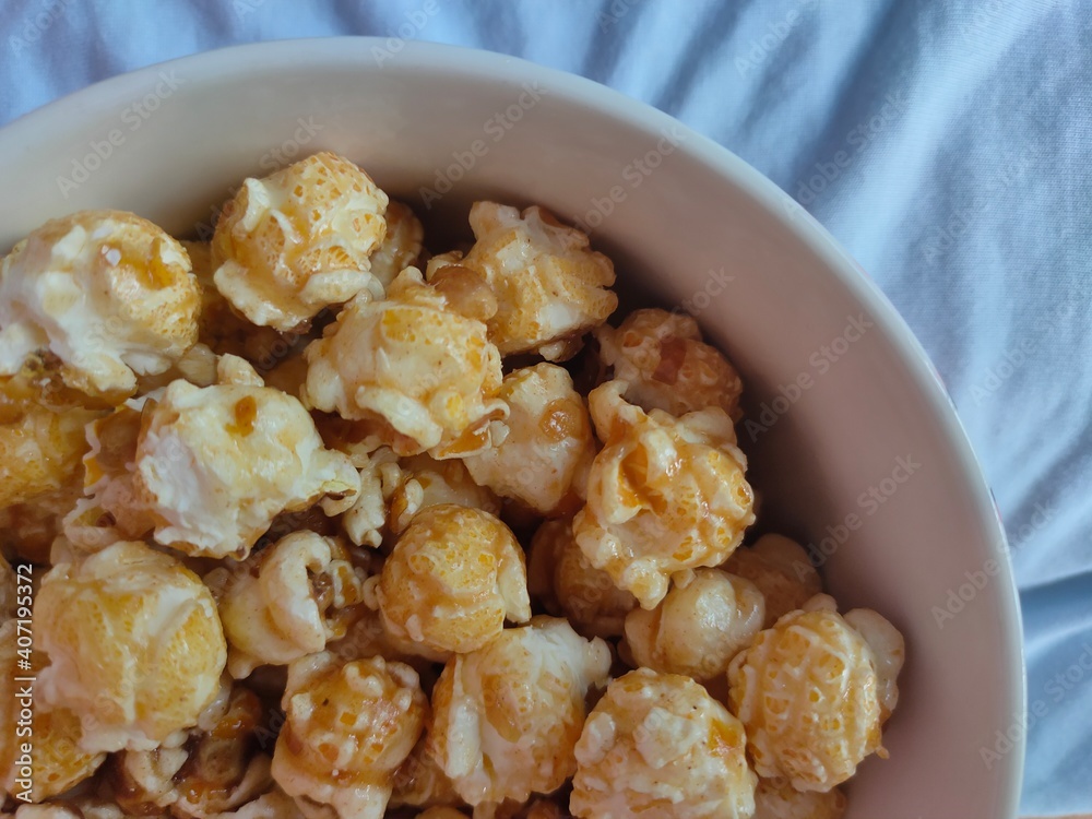 sweet caramel popcorn in a bowl sweet caramel popcorn in a bowl