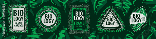 Set of vector frames of plants on a green background