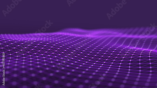 Wave with connecting points and lines. Abstract network connection. Futuristic point wave. Connection structure. 3d rendering.