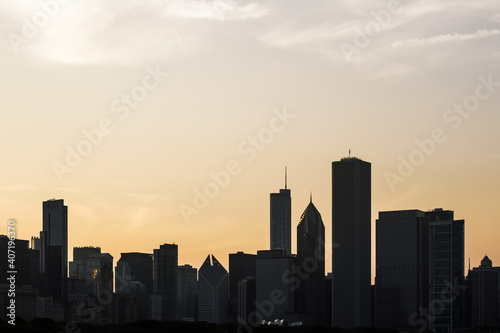 Beautiful Chicago skyline at sunrise