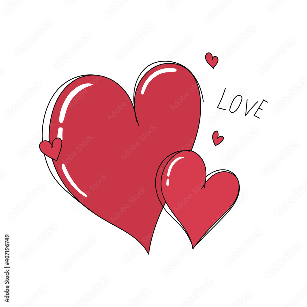 Hearts for Valentine day. Drawn vector illustration design.