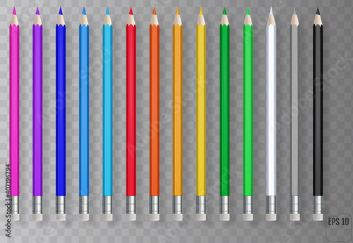 Realistic color pencils on transparent background.