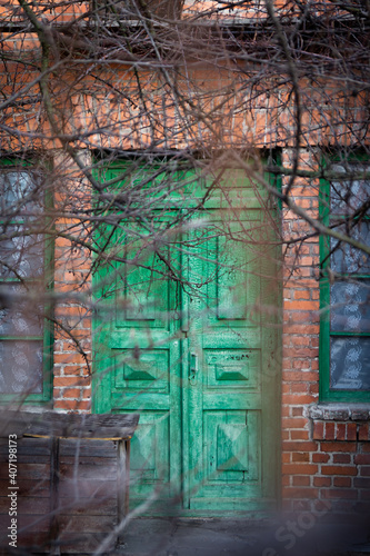 oldold wooden door in  abandoned building