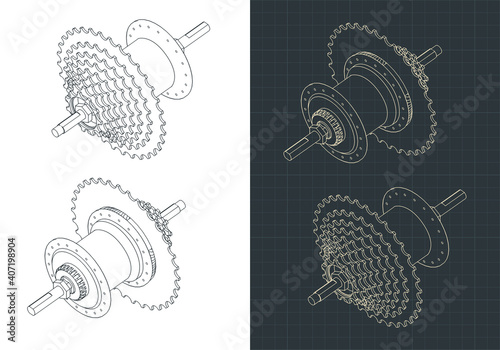 Bicycle Hub with cassette isometric drawings