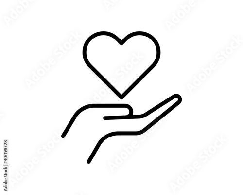 Heart in hand. Giving heart logo template for transplant ,organ, donation, charity, health, voluntary, nonprofit organization, isolated on white background, vector