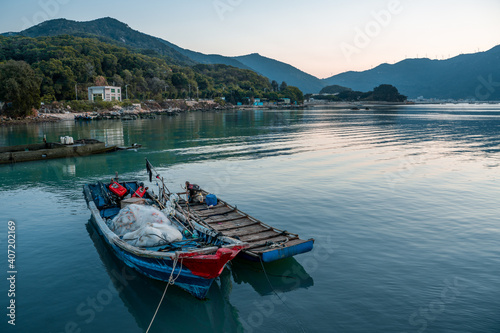 The fishing boats in the bay at Nan'ao Island, Guangdong province, China, at sunset.