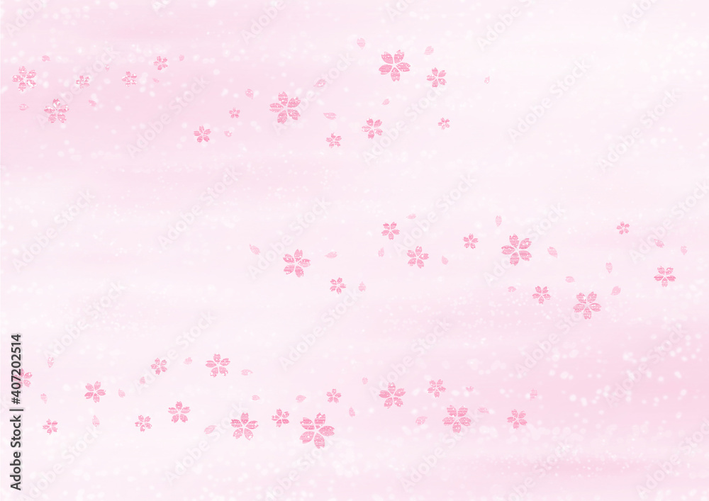 キラキラの桜吹雪　春のイメージイラスト　背景素材（桜色）