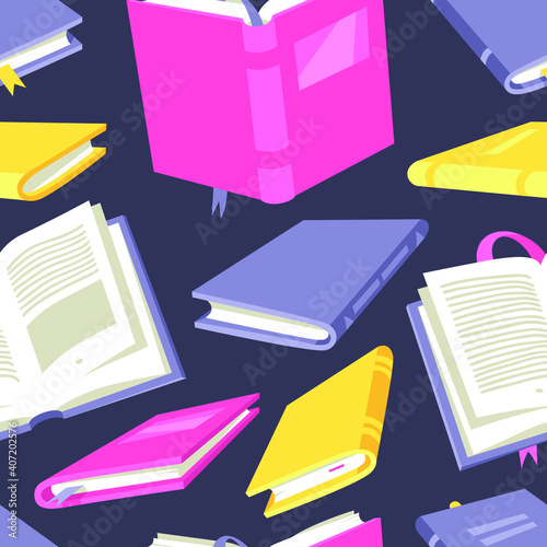 Seamless Pattern with Cartoon drawing book for Student. Hand drawn school object. Actual Vector illustration about Reading. Creative art work 