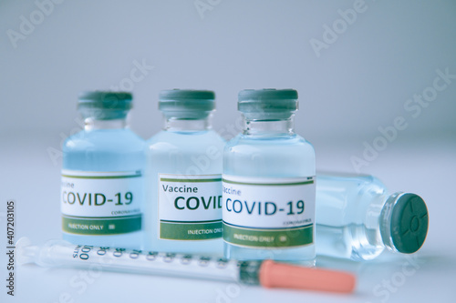 Concept of vaccine coronavirus or covid-19 vaccine, close up