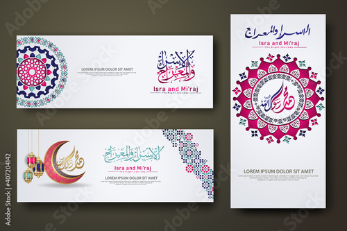 "Al-Isra wal Mi'raj Prophet Muhammad calligraphy set banner template