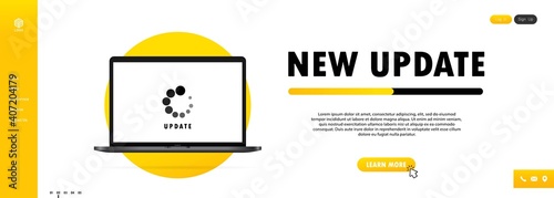 New update for notebook. Installation process in monitor screen. Vector on isolated white background. EPS 10