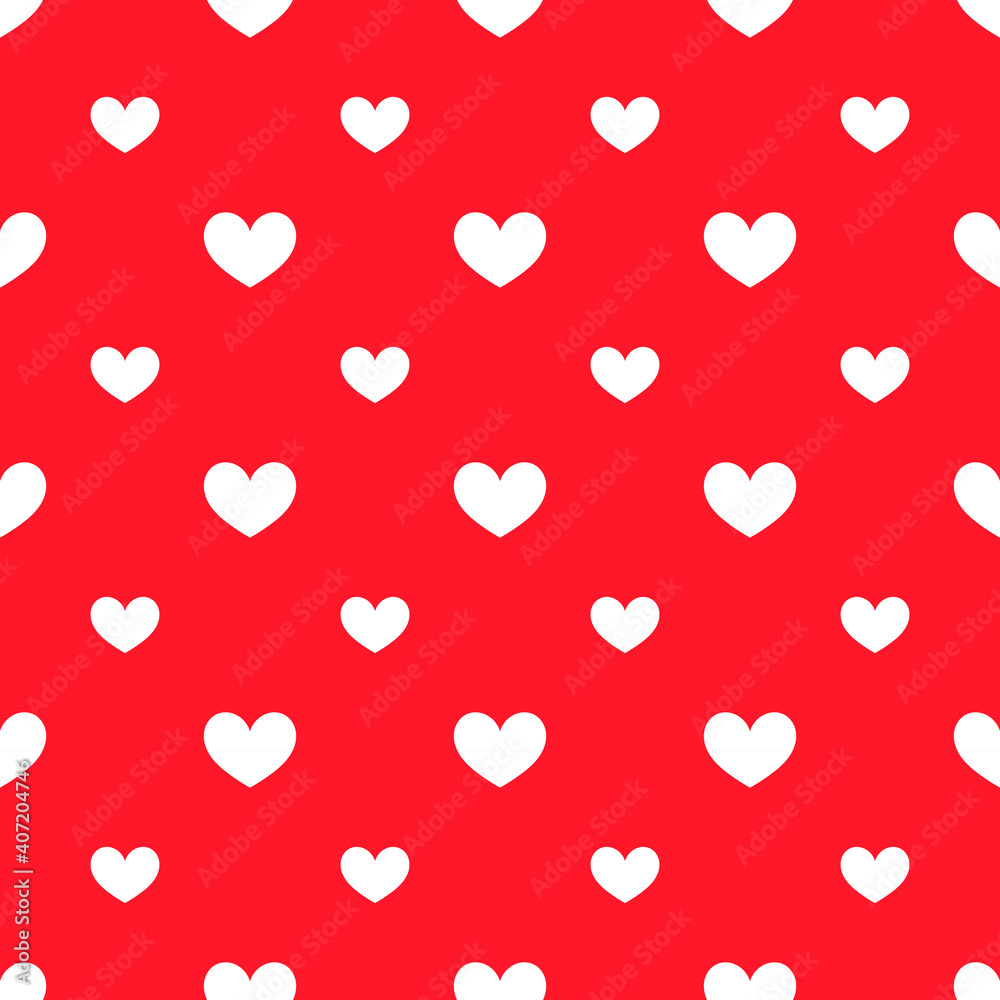 White hearts on red background seamless pattern. White hearts on red background seamless pattern.