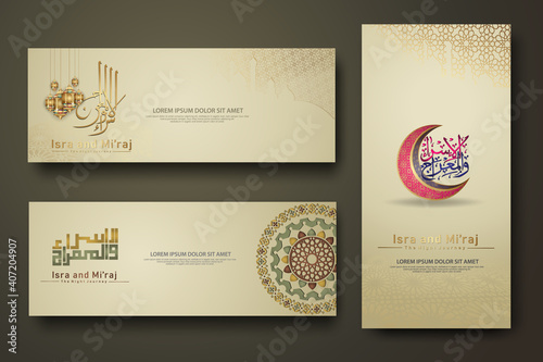 "Al-Isra wal Mi'raj Prophet Muhammad calligraphy set banner template