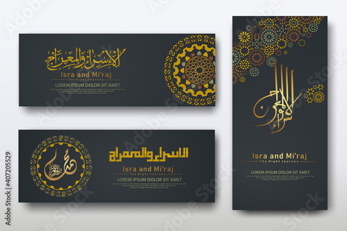 "Al-Isra wal Mi'raj Prophet Muhammad calligraphy set banner template