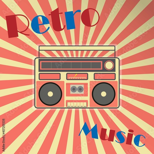 Vintage audio cassette player with the text retro music