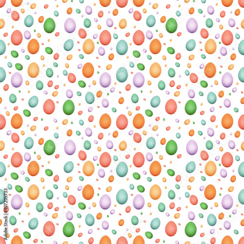 Pattern of colored eggs on a white background