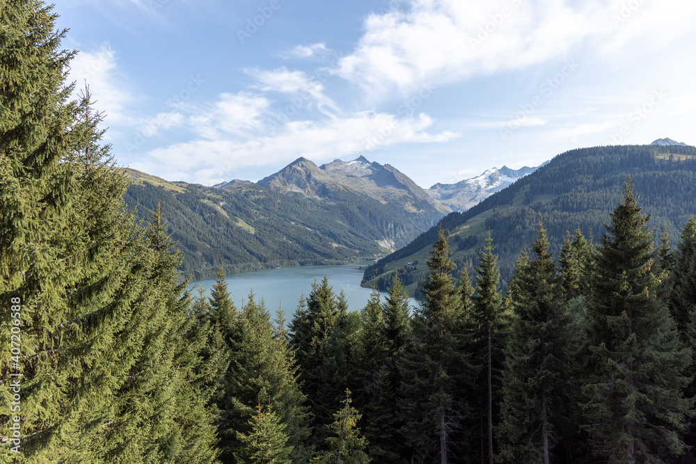 beautiful natural moutain with the durlasboden lake in austria, durlasboden
