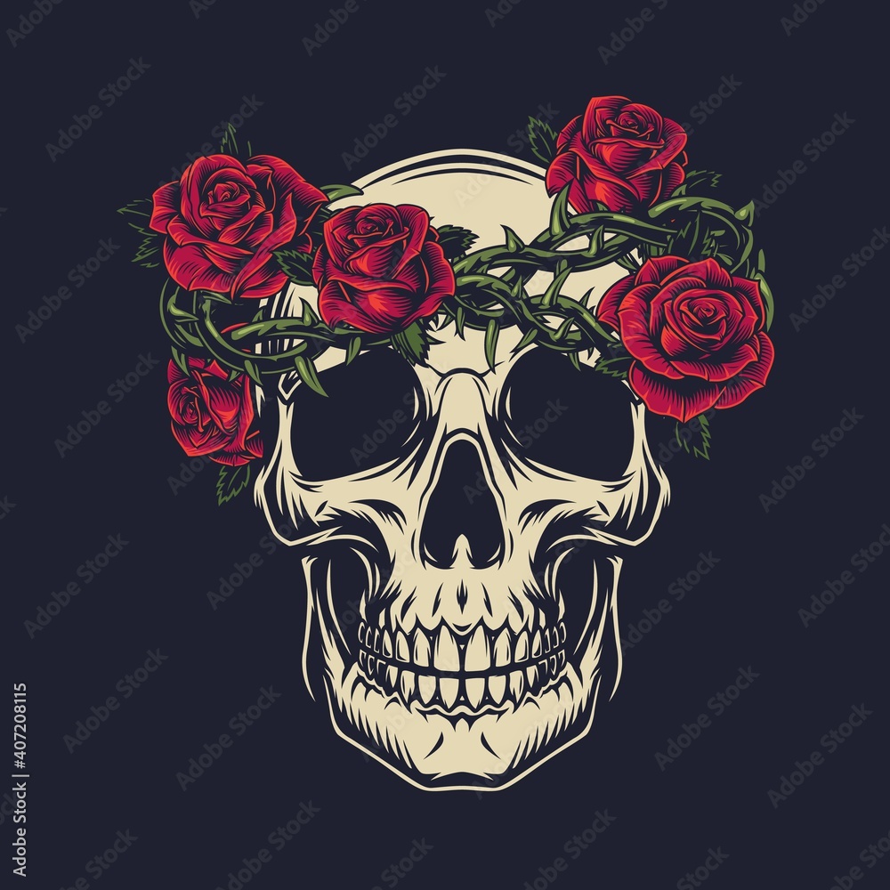 Obraz premium Skull with barbed wire wreath