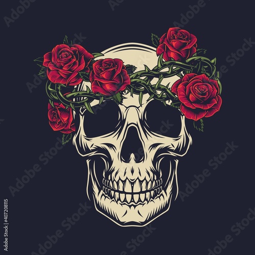 Skull with barbed wire wreath