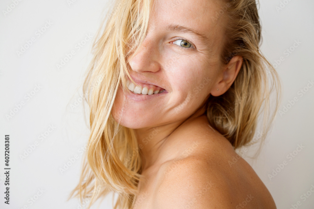 Woman with blond hair smiling portrait Woman with blond hair smiling portrait