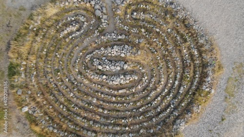 September, 2020 - Solovki. Stone labyrinth on the Solovetsky Islands. Archaeological site. Russia, Arkhangelsk region photo