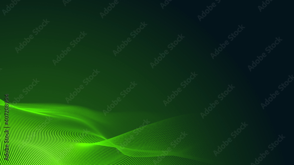 Dot green wave light screen gradient texture dark background. Abstract technology big data digital background. 3d rendering. Dot green wave light screen gradient texture dark background. Abstract technology big data digital background. 3d rendering.
